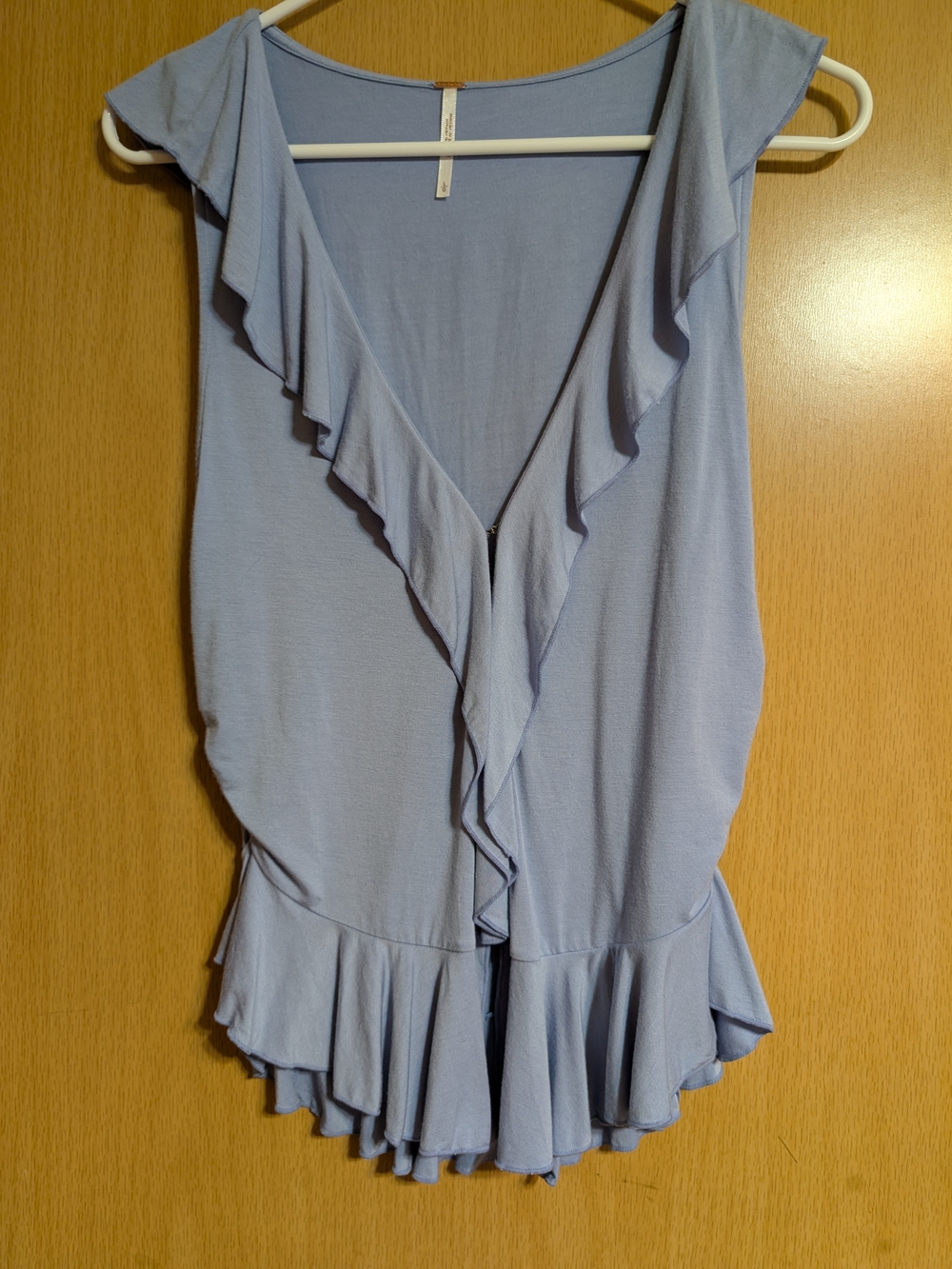 Free People Light Blue Ruffle Front Sleeveless Top